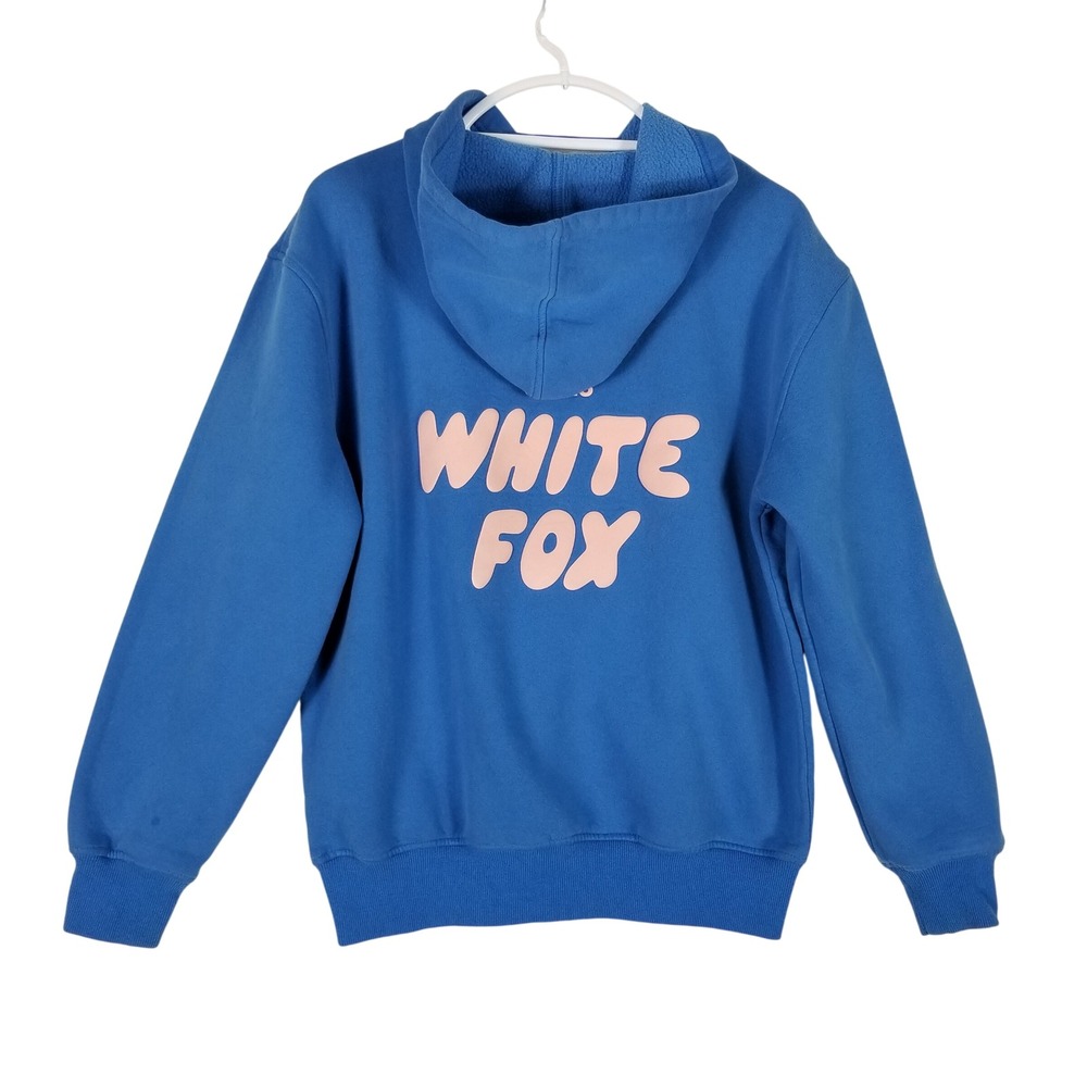 White Fox Hoodie Womens XS/S Blue Graphic Logo Fleece Lined Pullover